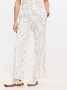 NWOT LOFT cotton linen cuffed ankle pants in stripe (sz4)